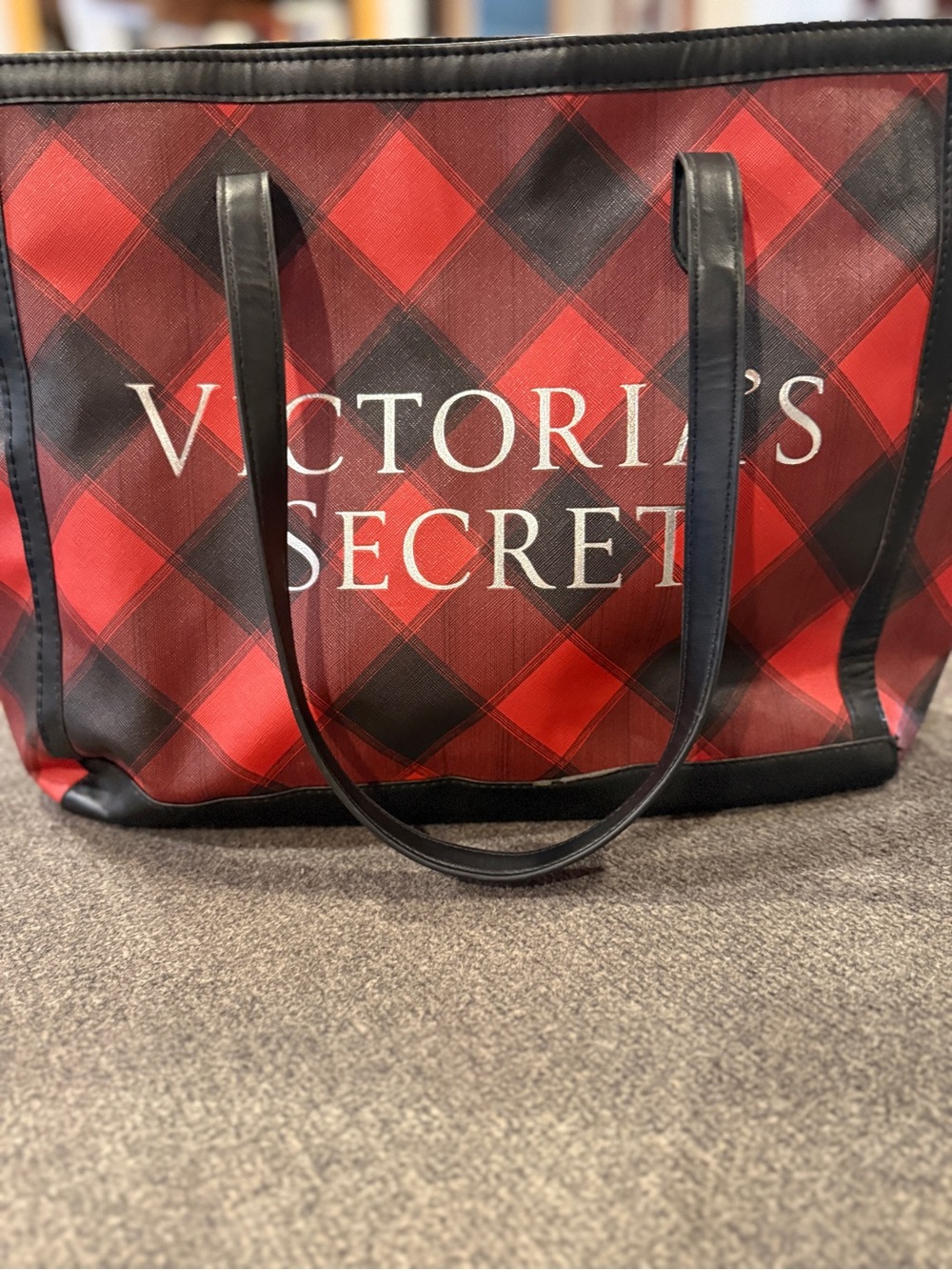 Victoria's Secret Red and Black Buffalo Plaid Tote